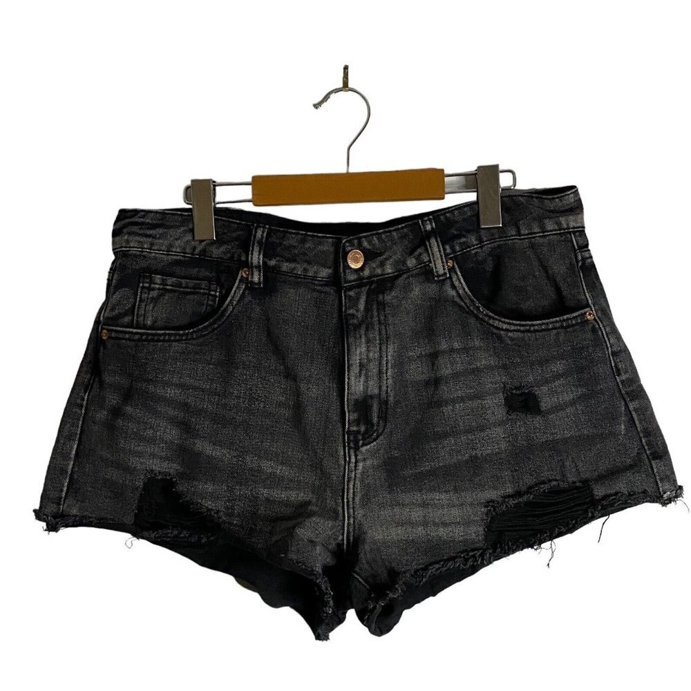 Aeropostale Women's High Waisted Black Distressed Mom Shorts Sz 12